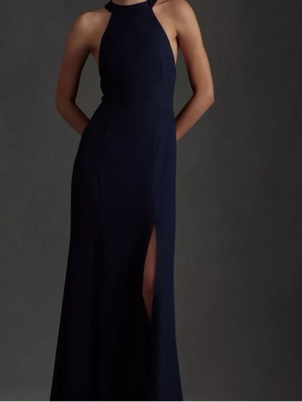 BHLDN Navy Halter Maxi Dress with Side Slit